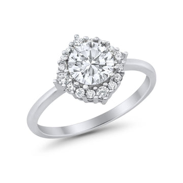 Halo Wedding Bridal Ring Round Simulated Cubic Zirconia 925 Sterling Silver